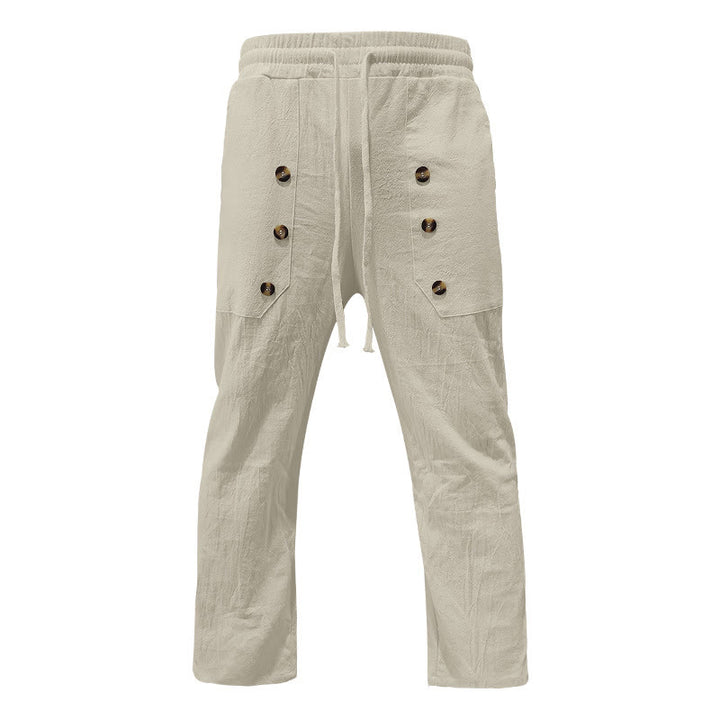 Pantaloni da uomo in cotone casual con bottoni in tinta unita e tasche Buddha Stones - image 38