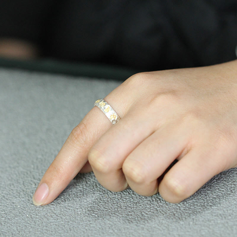 Anello della ricchezza in argento placcato rame con motivo a martello Buddha Stones Om Mani Padme Hum - image 22