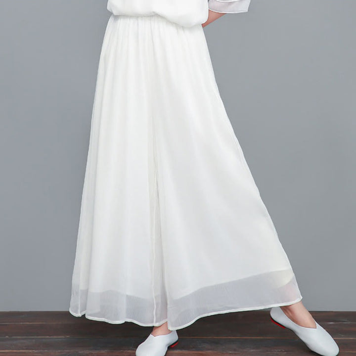 Buddha Stones Solido Donna Tre Quarti Manica Chiffon Irregolare Camicia Vestito Pantaloni Gamba Larga Meditazione Abbigliamento