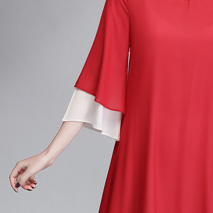 Buddha Stones Solido Donna Tre Quarti Manica Chiffon Irregolare Camicia Vestito Pantaloni Gamba Larga Meditazione Abbigliamento