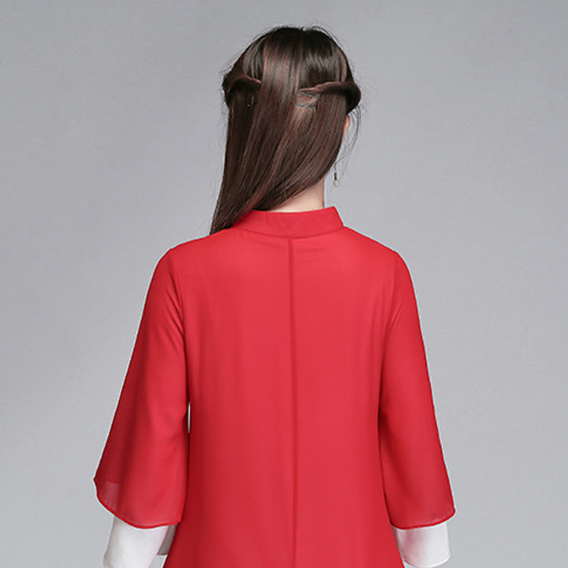 Buddha Stones Solido Donna Tre Quarti Manica Chiffon Irregolare Camicia Vestito Pantaloni Gamba Larga Meditazione Abbigliamento