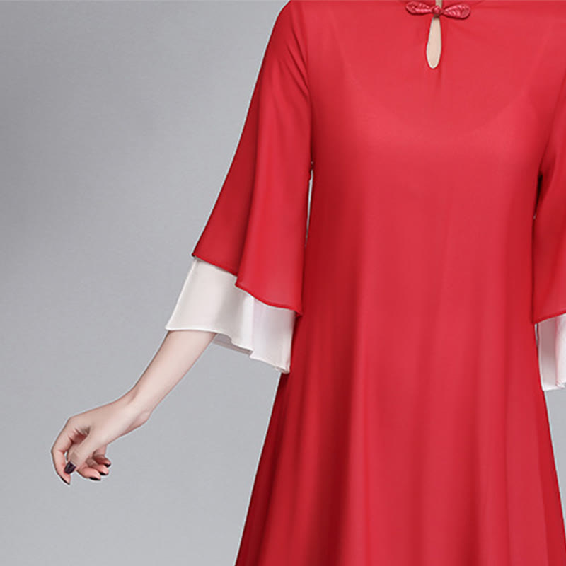 Buddha Stones Solido Donna Tre Quarti Manica Chiffon Irregolare Camicia Vestito Pantaloni Gamba Larga Meditazione Abbigliamento