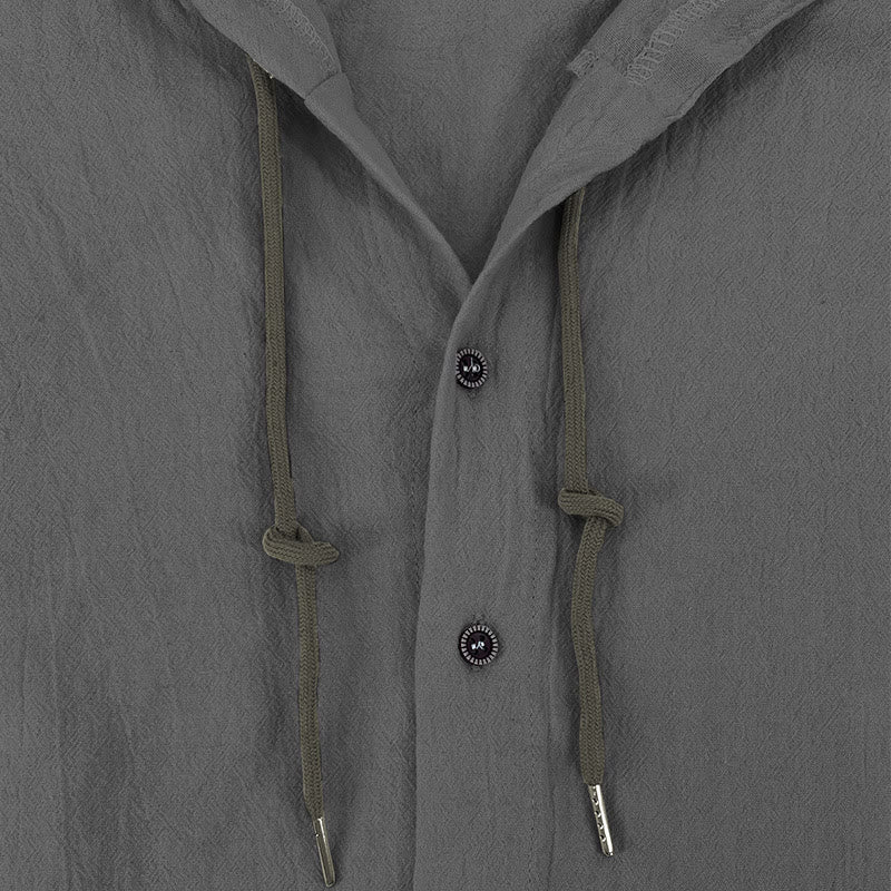 Camicia da uomo in lino con cappuccio, coulisse, bottoni, manica lunga, tinta unita, motivo Buddha Stones - image 15
