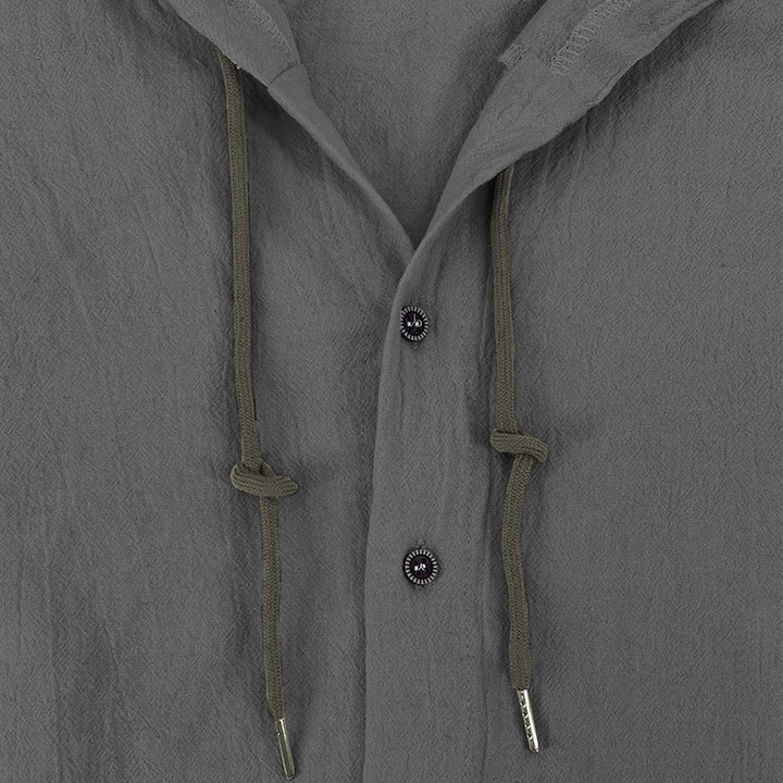 Camicia da uomo in lino con cappuccio, coulisse, bottoni, manica lunga, tinta unita, motivo Buddha Stones - image 15