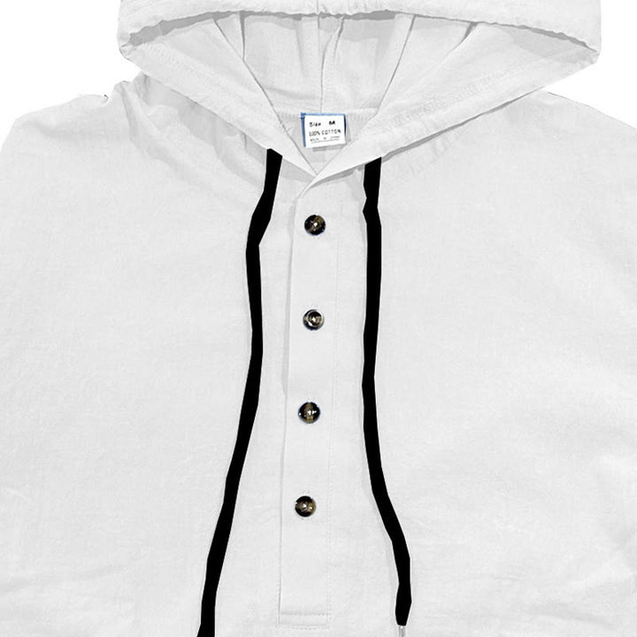 Camicia da uomo in cotone con cappuccio e maniche lunghe, tinta unita, con bottoni a metà autunno, motivo Buddha Stones - image 7