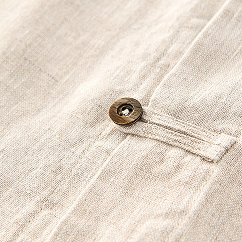 Camicia da uomo in lino con tasche e bottoni, a maniche corte , Buddha Stones - image 5