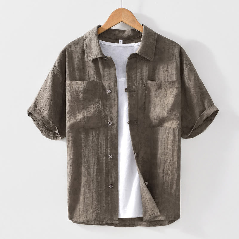 Buddha Stones Camicia estiva da uomo a maniche corte con bottoni e due tasche