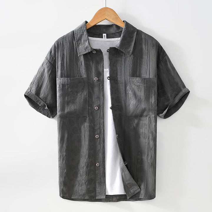 Buddha Stones Camicia estiva da uomo a maniche corte con bottoni e due tasche