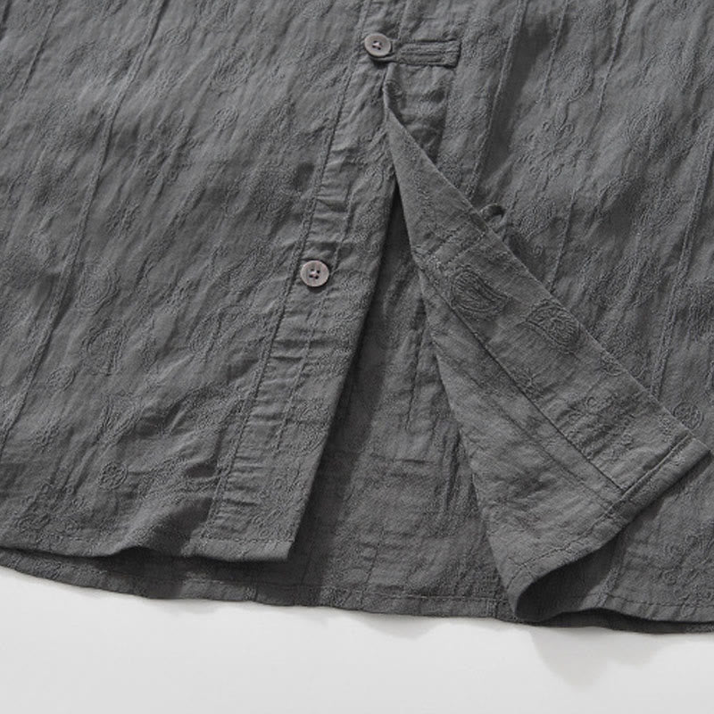 Buddha Stones Camicia estiva da uomo a maniche corte con bottoni e due tasche