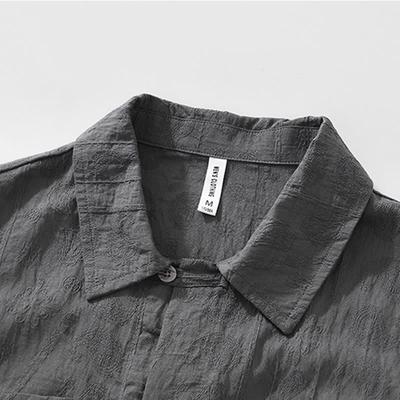 Buddha Stones Camicia estiva da uomo a maniche corte con bottoni e due tasche