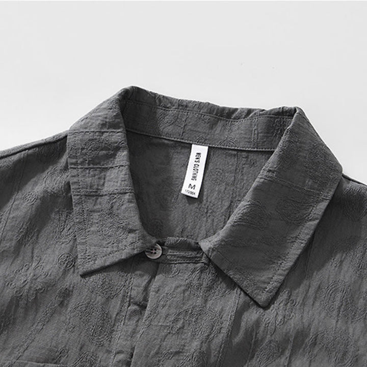 Buddha Stones Camicia estiva da uomo a maniche corte con bottoni e due tasche