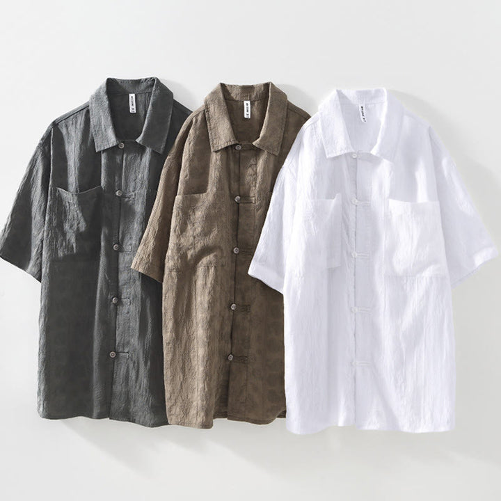 Buddha Stones Camicia estiva da uomo a maniche corte con bottoni e due tasche