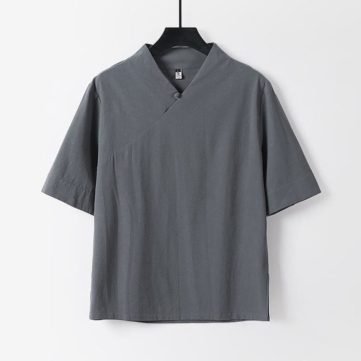 Set di 2 pezzi Buddha Stones, camicia a maniche corte in cotone con scollo a V e pantaloni con tasche, in tessuto per meditazione da uomo - image 9