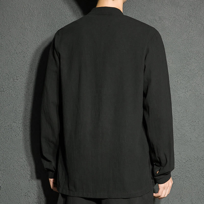 Camicia da uomo a maniche lunghe in cotone con cerniera semplice, bottoni cinesi e rana, motivo Buddha Stones - image 3