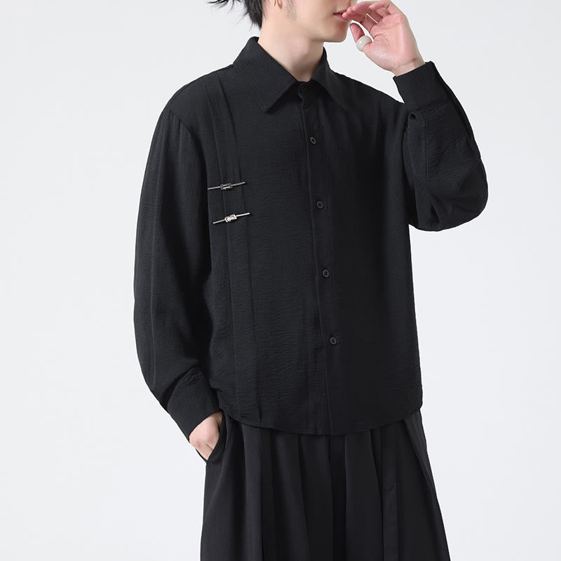 Camicia da uomo in cotone a maniche lunghe con colletto rialzato e bottoni semplici Buddha Stones - Nero - US/UK/AU46, EU56 (5XL) - image 19