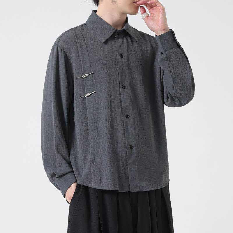 Camicia da uomo in cotone a maniche lunghe con colletto rialzato e bottoni semplici Buddha Stones - image 3