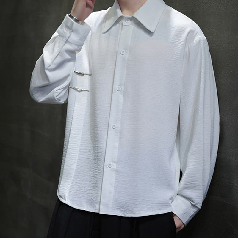 Camicia da uomo in cotone a maniche lunghe con colletto rialzato e bottoni semplici Buddha Stones - image 17