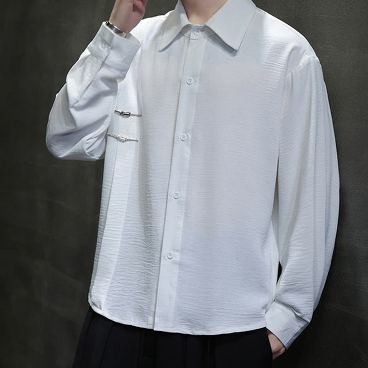 Camicia da uomo in cotone a maniche lunghe con colletto rialzato e bottoni semplici Buddha Stones - image 17