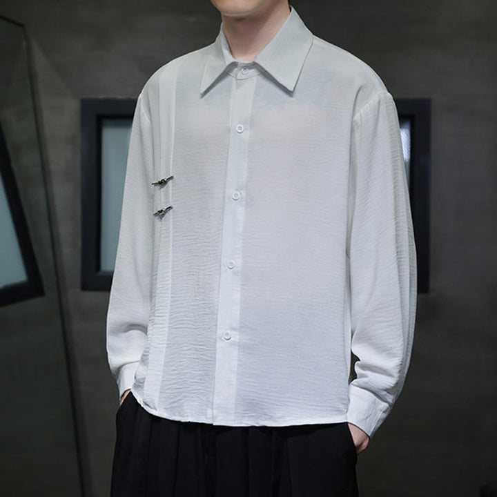 Camicia da uomo in cotone a maniche lunghe con colletto rialzato e bottoni semplici Buddha Stones - image 14