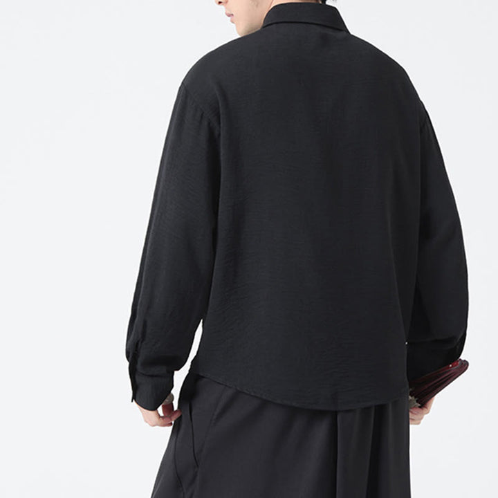 Camicia da uomo in cotone a maniche lunghe con colletto rialzato e bottoni semplici Buddha Stones - image 21