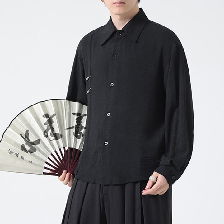 Camicia da uomo in cotone a maniche lunghe con colletto rialzato e bottoni semplici Buddha Stones - image 25