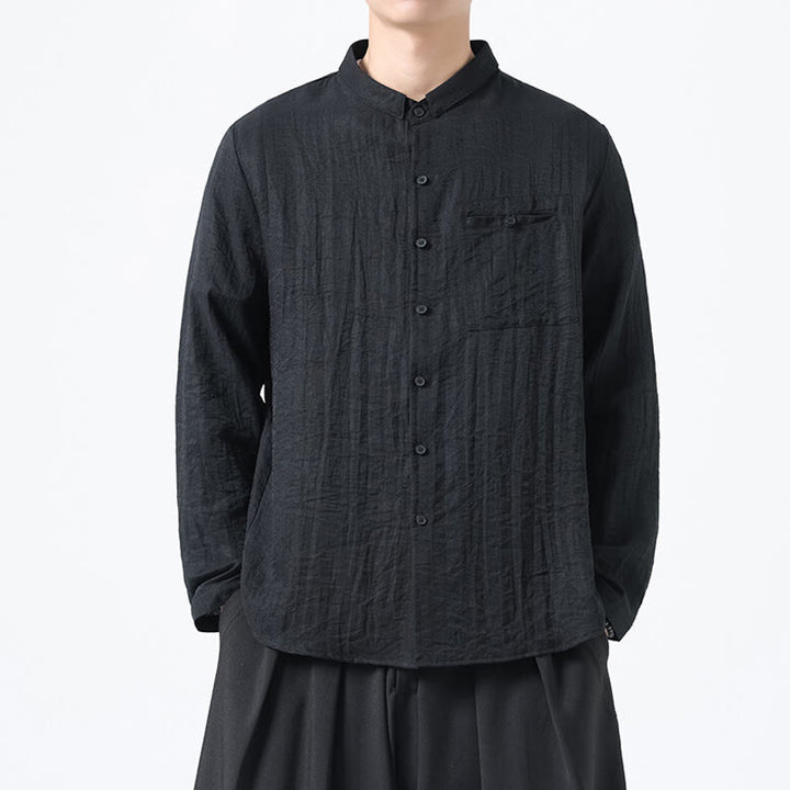 Camicia da uomo in cotone a maniche lunghe con colletto rialzato, stile vintage, motivo Buddha Stones - Nero - US/UK/AU48, EU58 (5XL) - image 10