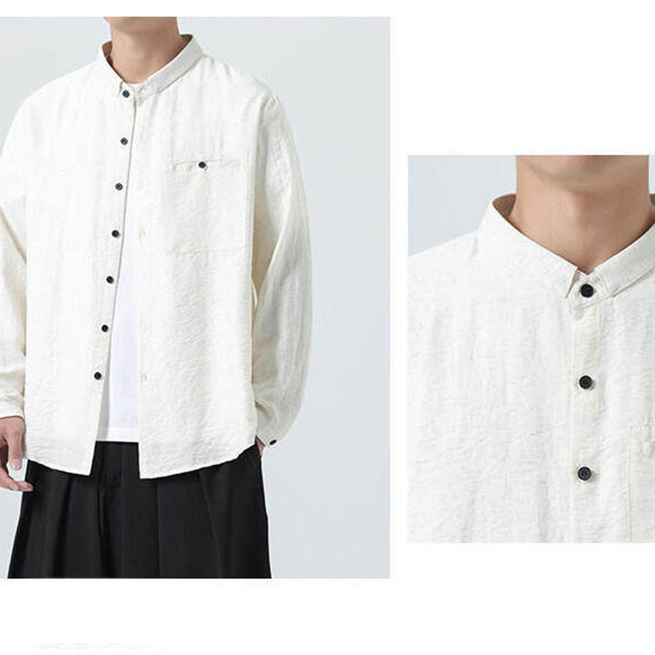 Camicia da uomo in cotone a maniche lunghe con colletto rialzato, stile vintage, motivo Buddha Stones - image 9