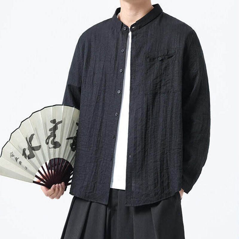 Camicia da uomo in cotone a maniche lunghe con colletto rialzato, stile vintage, motivo Buddha Stones - image 14