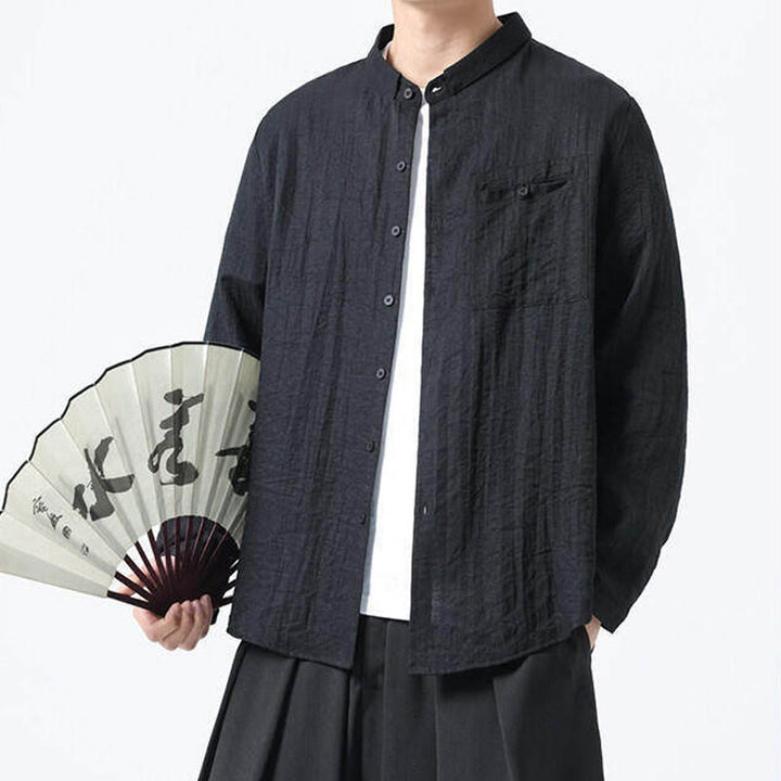 Camicia da uomo in cotone a maniche lunghe con colletto rialzato, stile vintage, motivo Buddha Stones - image 14