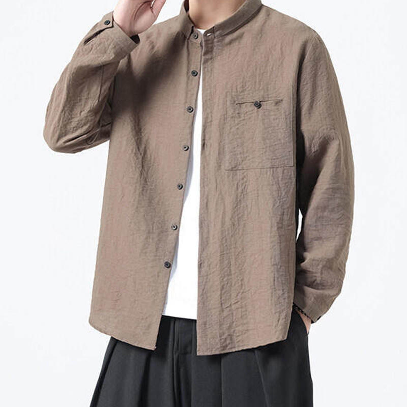 Camicia da uomo in cotone a maniche lunghe con colletto rialzato, stile vintage, motivo Buddha Stones - image 20