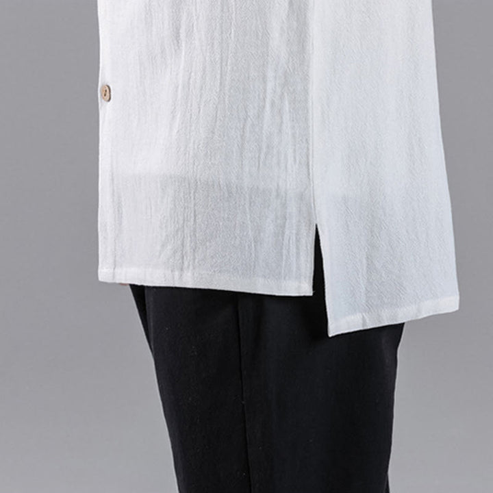 Camicia da uomo in cotone a maniche lunghe con colletto rialzato, bottoni , Buddha Stones ricamate e nuvole di buon auspicio - image 19