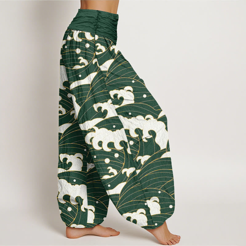Pantaloni harem da donna con elastico in vita e motivo a onde astratte casual Buddha Stones - image 6