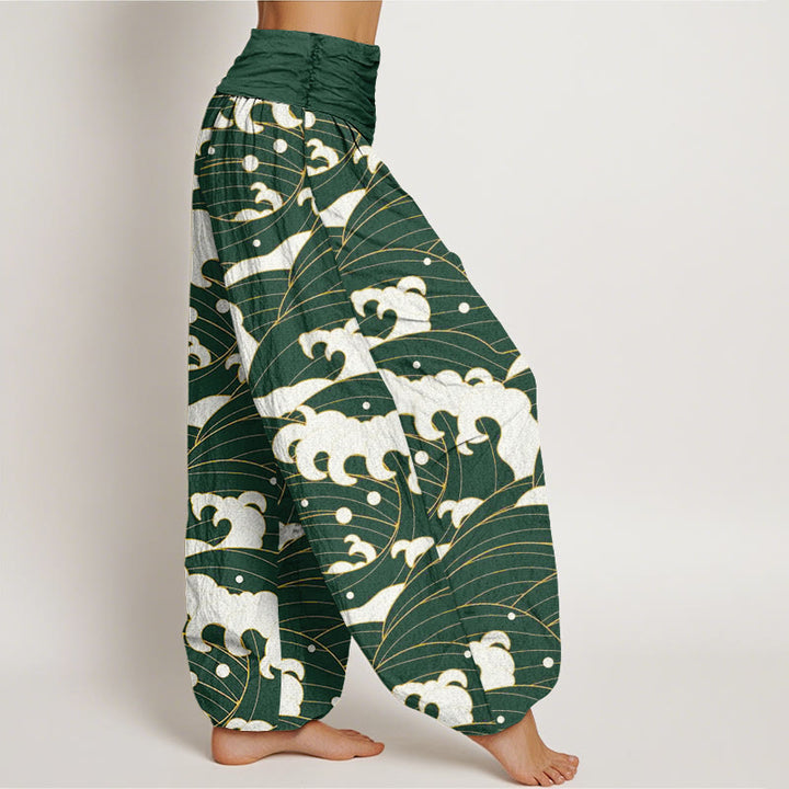Pantaloni harem da donna con elastico in vita e motivo a onde astratte casual Buddha Stones - image 6
