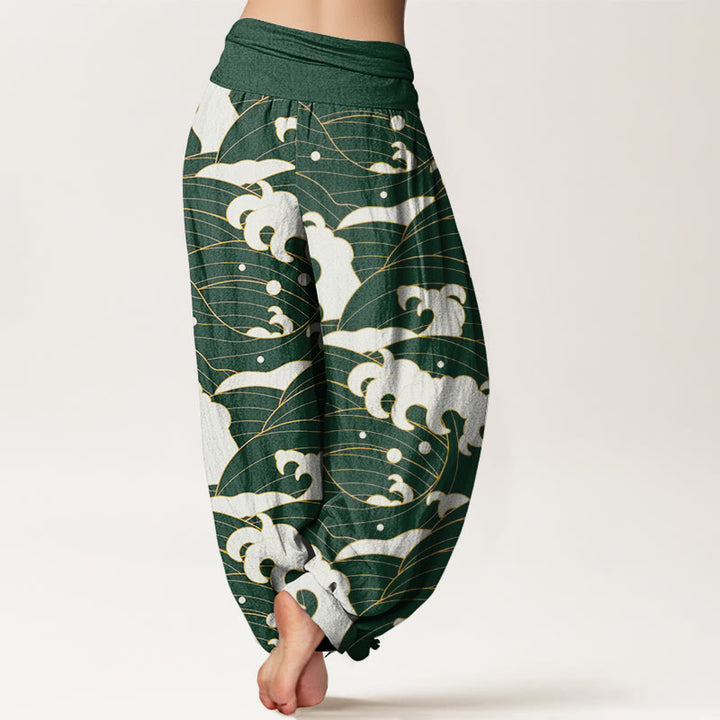 Pantaloni harem da donna con elastico in vita e motivo a onde astratte casual Buddha Stones - image 7