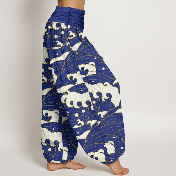Pantaloni harem da donna con elastico in vita e motivo a onde astratte casual Buddha Stones - image 9