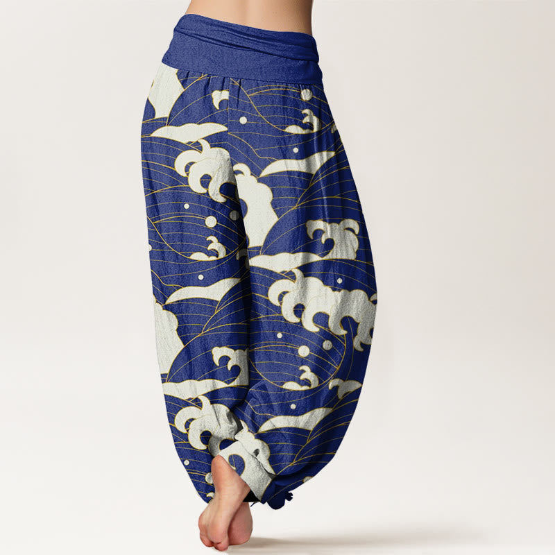 Pantaloni harem da donna con elastico in vita e motivo a onde astratte casual Buddha Stones - image 10