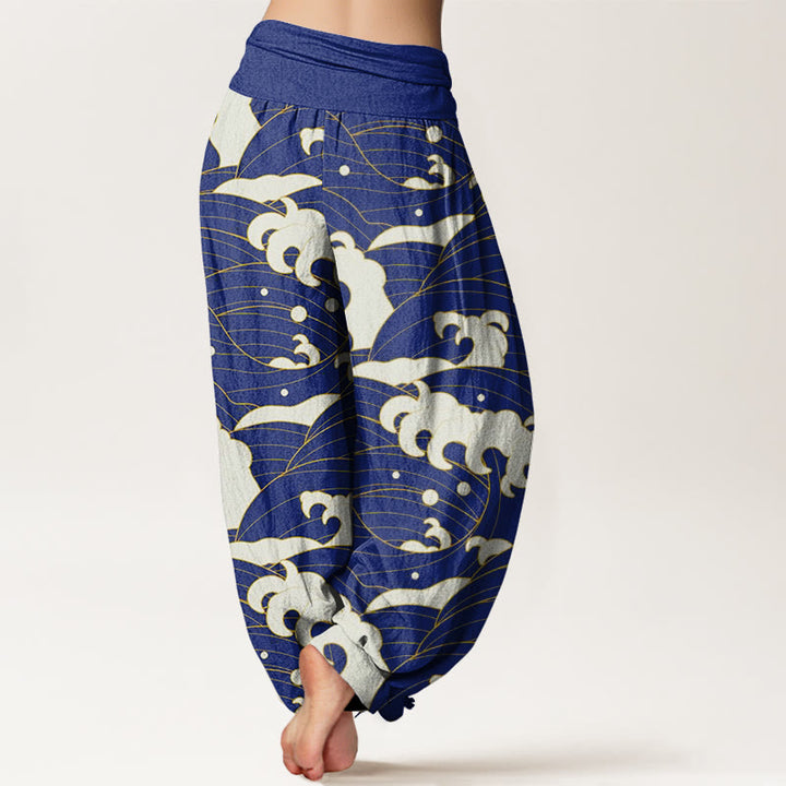 Pantaloni harem da donna con elastico in vita e motivo a onde astratte casual Buddha Stones - image 10