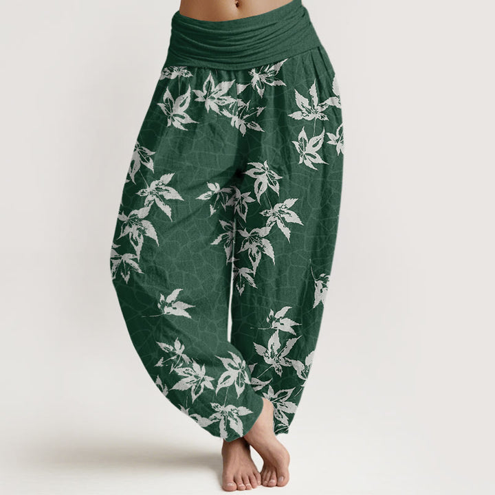 Pantaloni harem da donna con elastico in vita e motivo a foglia d'acero casual Buddha Stones - Verde scuro - US22, UK/AU26, EU54 (6XL) - image 1