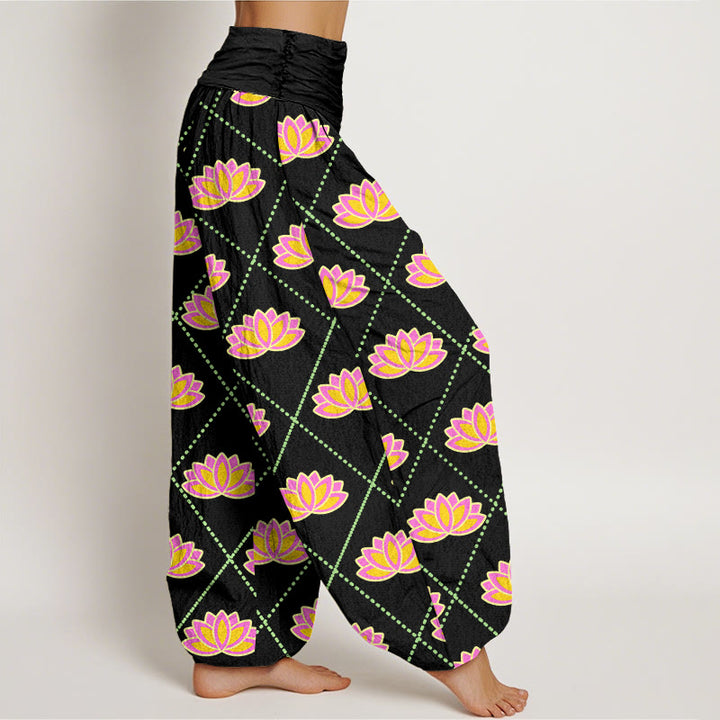 Pantaloni harem da donna con elastico in vita e motivo a fiori di loto, casual e vibranti, Buddha Stones - image 6