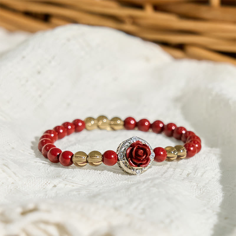 Braccialetto della Calma Buddha Stones Cinnabar Angora Red Shell Pearl Rose Petals - image 3