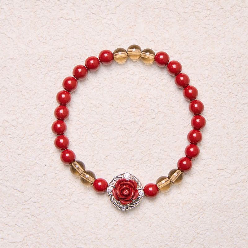 Braccialetto della Calma Buddha Stones Cinnabar Angora Red Shell Pearl Rose Petals - image 4