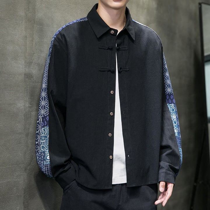 Camicia a maniche lunghe in misto cotone con cuciture a motivo floreale da uomo Buddha Stones - image 7