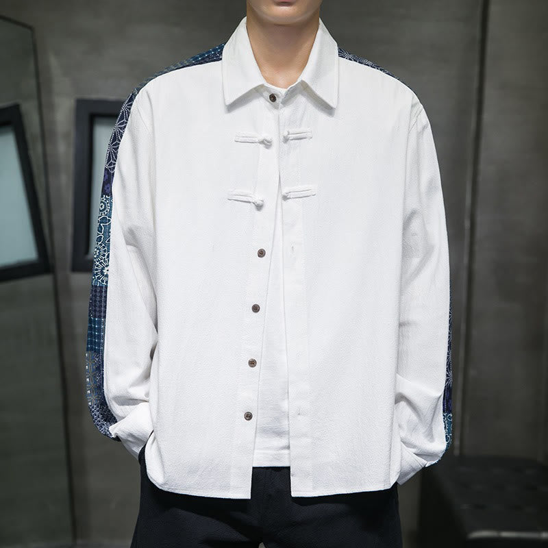 Camicia a maniche lunghe in misto cotone con cuciture a motivo floreale da uomo Buddha Stones - image 12