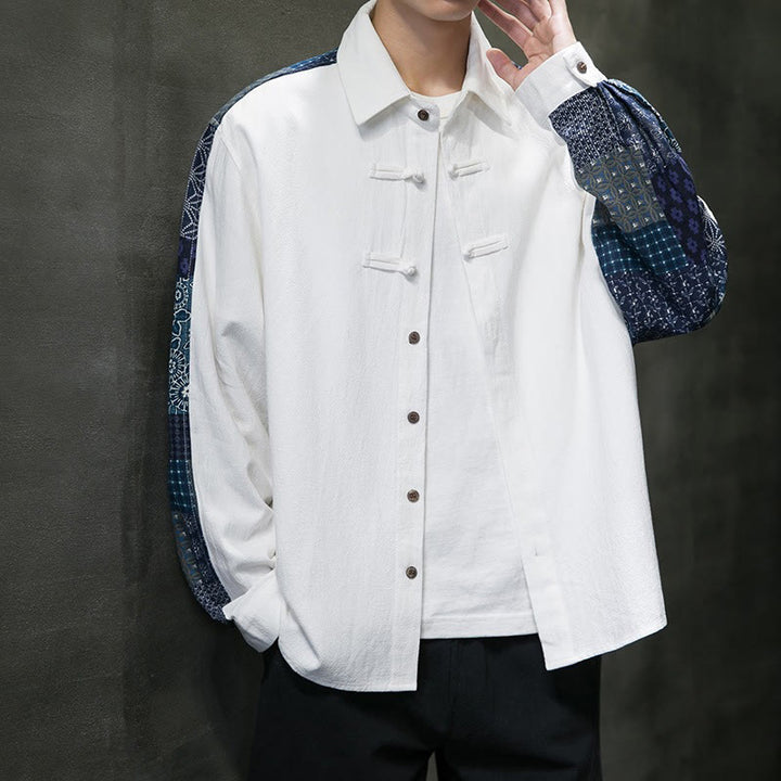 Camicia a maniche lunghe in misto cotone con cuciture a motivo floreale da uomo Buddha Stones - image 15