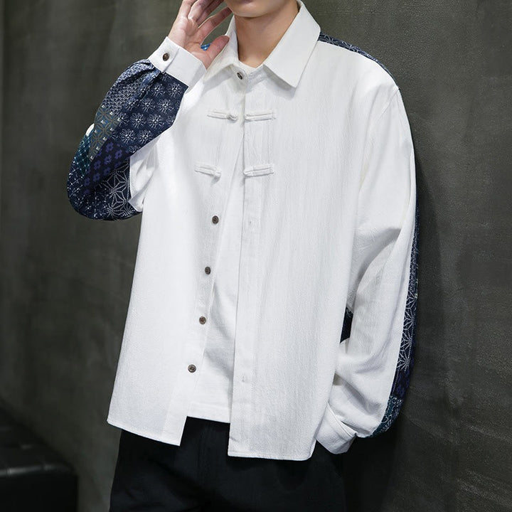 Camicia a maniche lunghe in misto cotone con cuciture a motivo floreale da uomo Buddha Stones - image 10