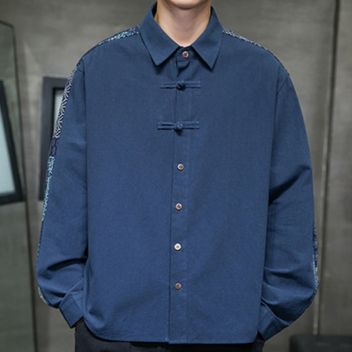 Camicia a maniche lunghe in misto cotone con cuciture a motivo floreale da uomo Buddha Stones - image 18
