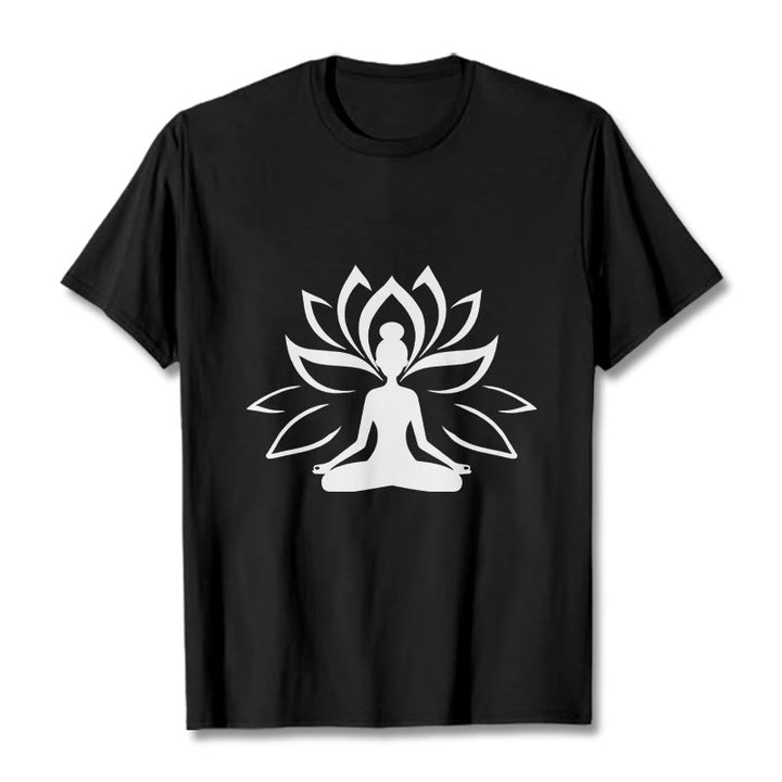 Buddha Stones Maglietta con la persona che medita sul loto - Nero - 2XL - image 4