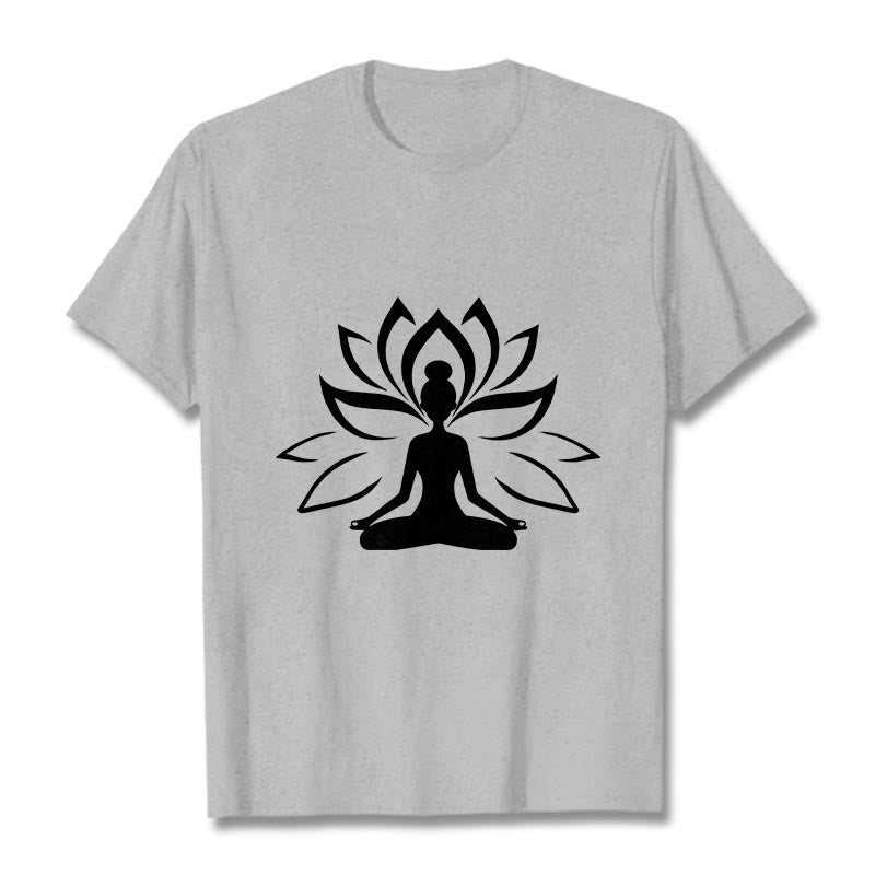 Buddha Stones Maglietta con la persona che medita sul loto - Grigio chiaro - 2XL - image 20