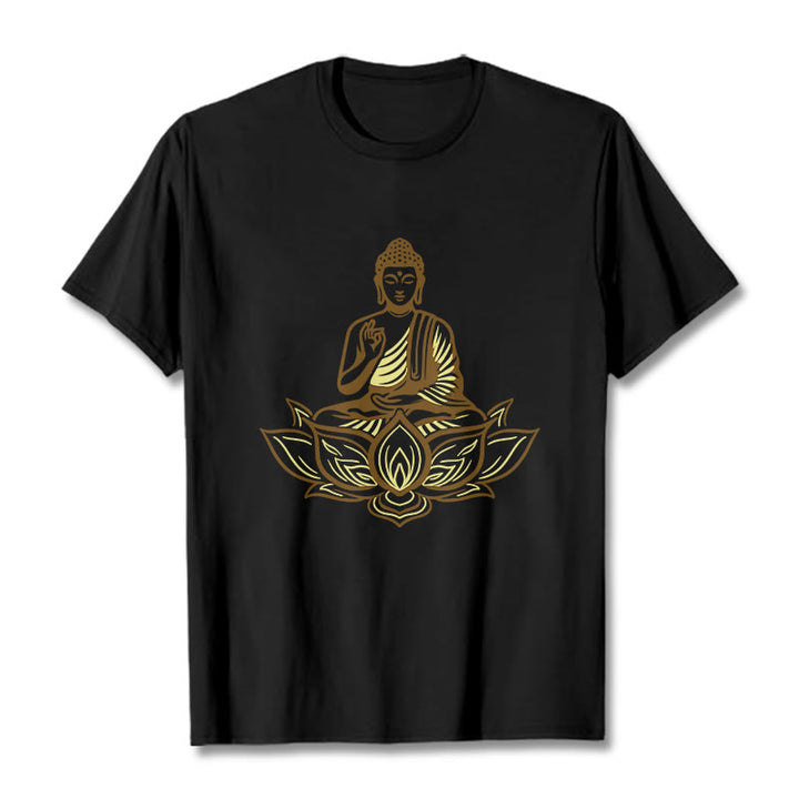 Buddha Stones Maglietta con Buddha che medita nel loto - Nero - 2XL - image 5