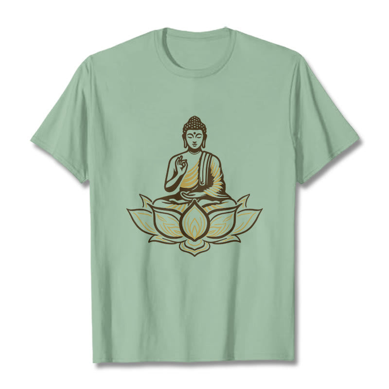 Buddha Stones Maglietta con Buddha che medita nel loto - Verde pallido - 2XL - image 15